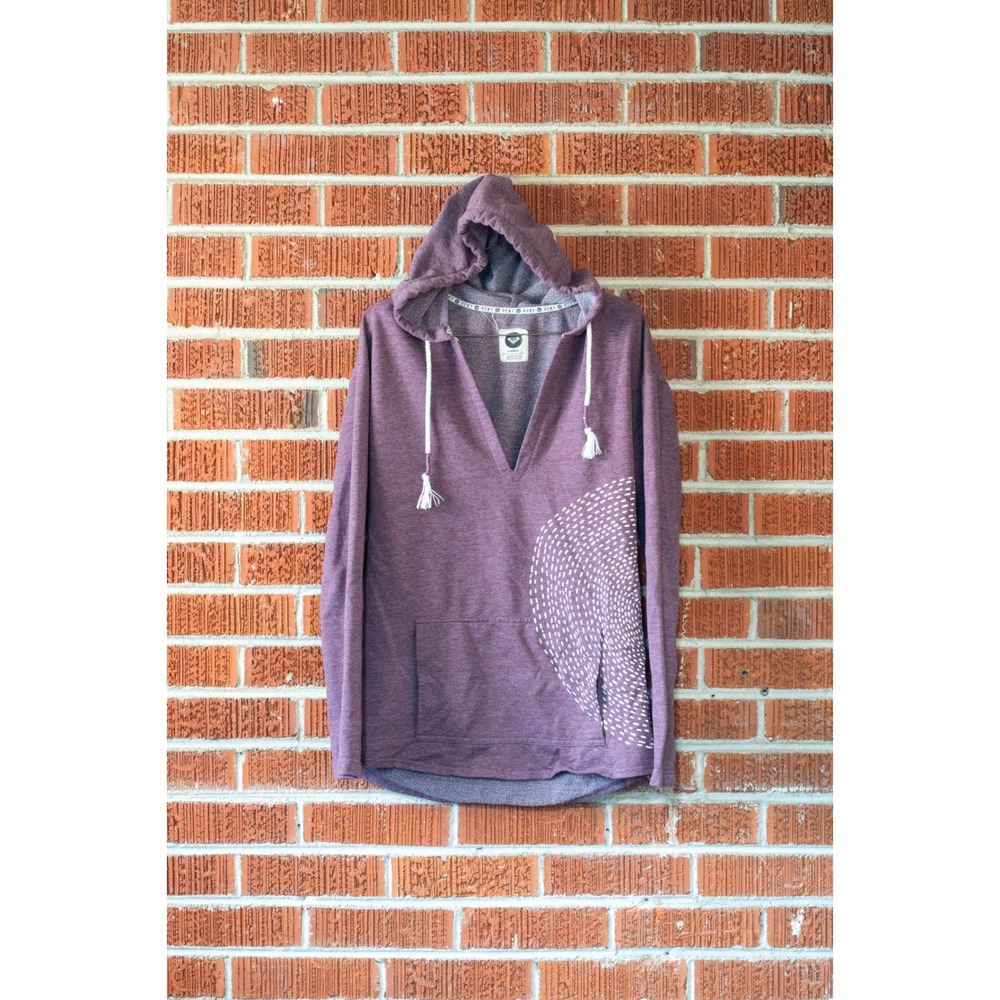 Roxy Womens Purple Dash Graphic V-Neck Hoodie Tassel Drawstring Large P4748397